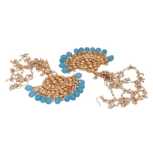 Turquoise Blue Gold-plated Kundan Chandbali