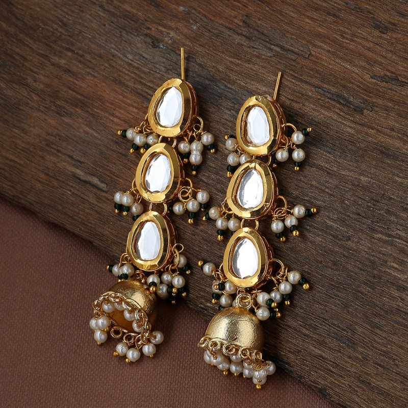 Gold-Toned  Kundan Studded Jhumkas