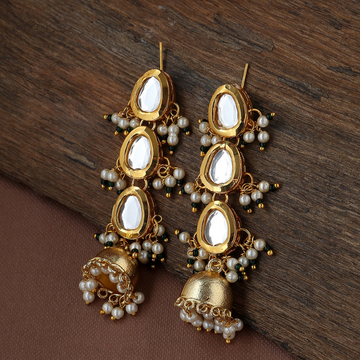 Gold-Toned  Kundan Studded Jhumkas