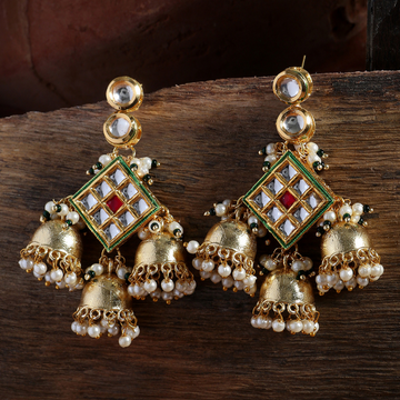 Gold-Toned  Kundan Studded Jhumkis Drop Earrings