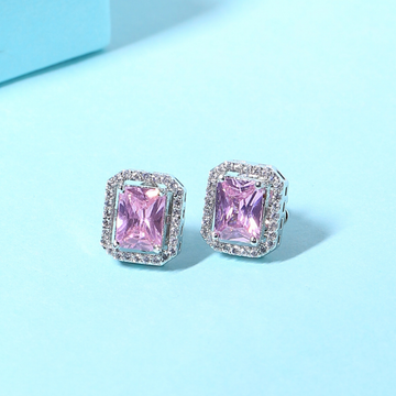 Silver-Plated Pink AD Diamond Studs