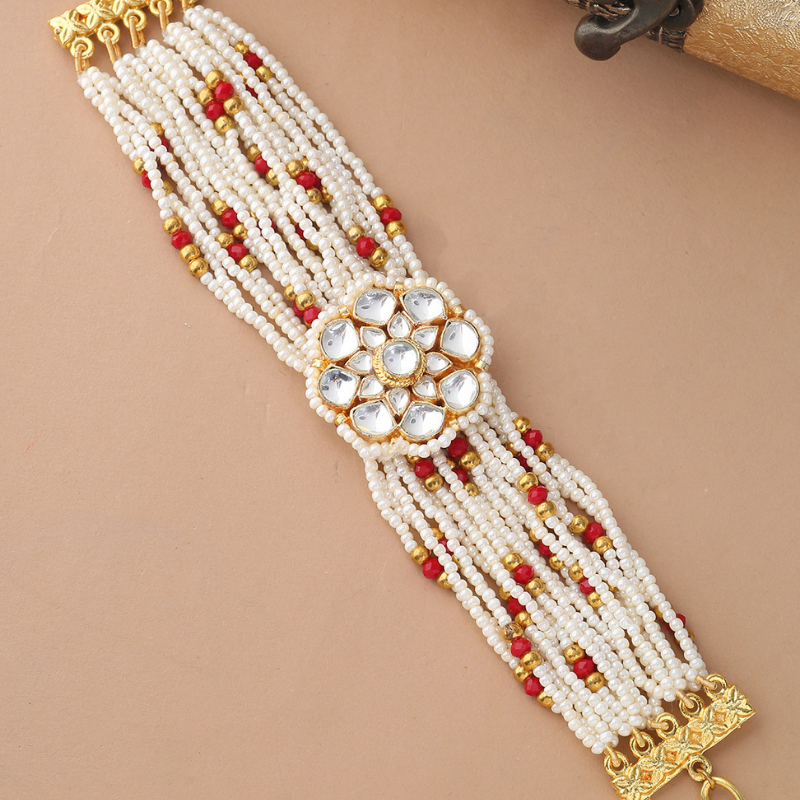 White Gold-plated Kundan Studded Bridal Bracelet