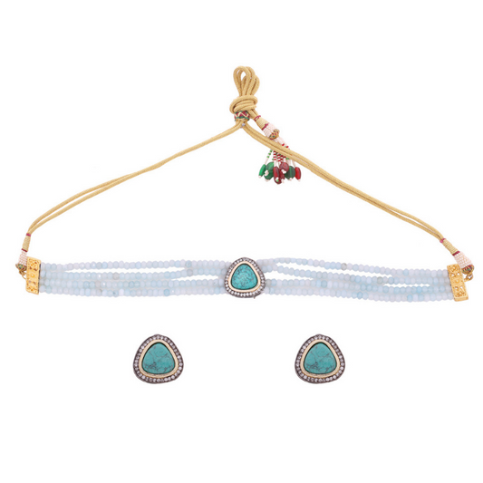 Turquoise Blue Gold-Plated  Ethnic Choker