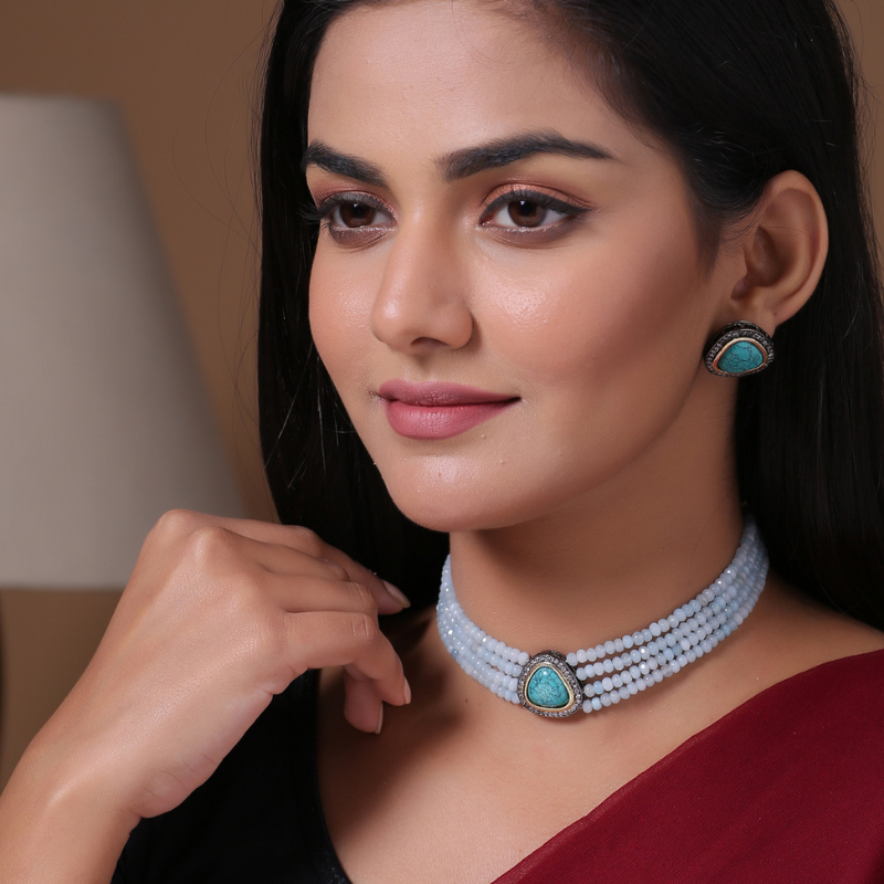 Turquoise Blue Gold-Plated  Ethnic Choker