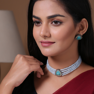 Turquoise Blue Gold-Plated  Ethnic Choker