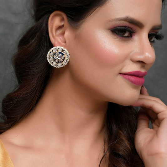 Gold-Plated Blue Kundan Studs