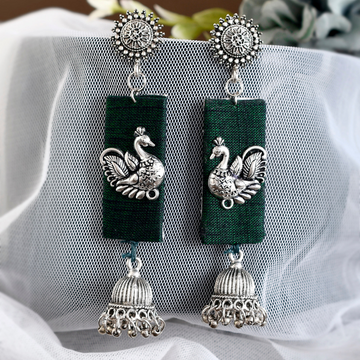 Green Fabric Contemporary Drop Earrings