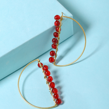 Gold-Plated  Maroon Contemporary Half Hoops