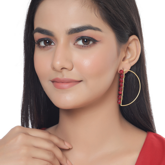 Gold-Plated  Maroon Contemporary Half Hoops