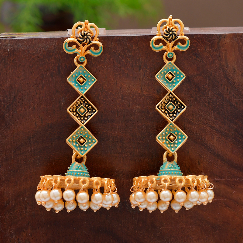 Green Gold Kundan Jhumkas