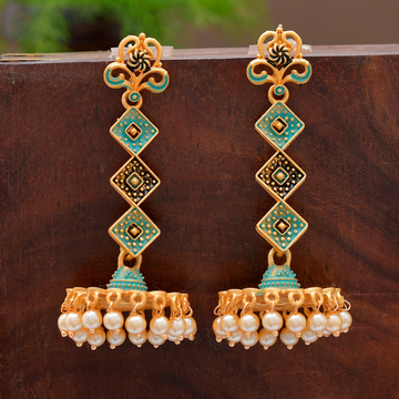 Green Gold Kundan Jhumkas