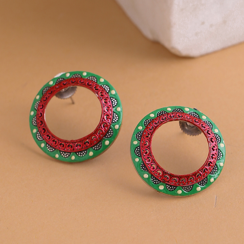 Green Red Silver plated Enamel Studs