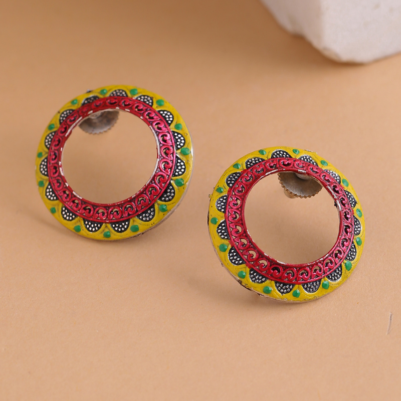 Pink Yellow Silver plated Enamel Studs