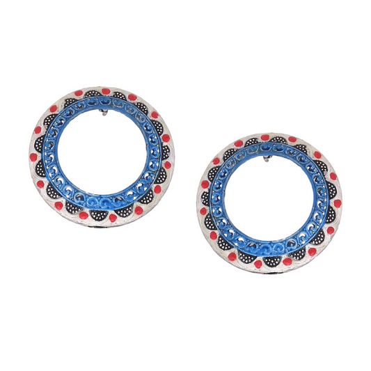 Blue White Silver plated Enamel Studs