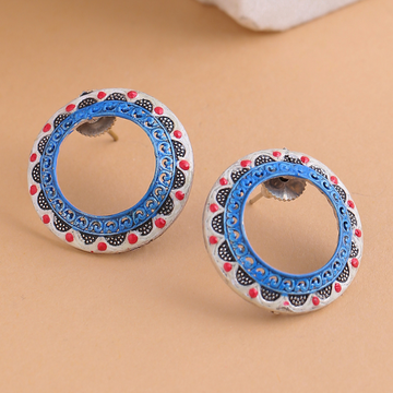 Blue White Silver plated Enamel Studs