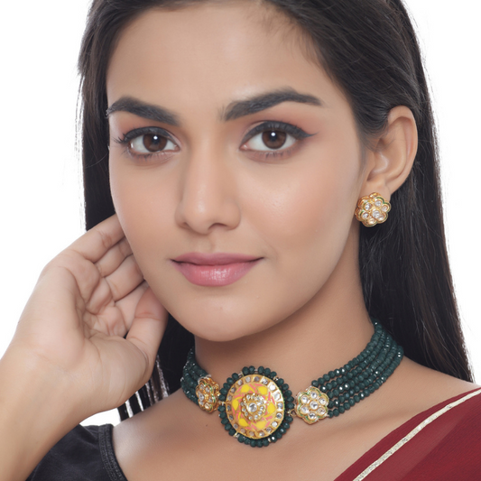 Green Gold-Plated Kundan-Studded Enamel Choker