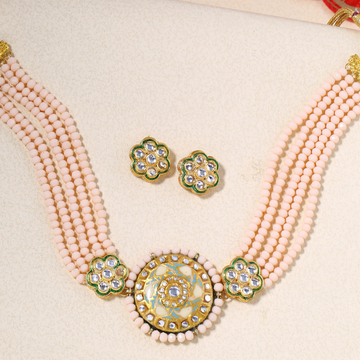 Peach Gold-Plated Kundan-Studded Enamel Choker