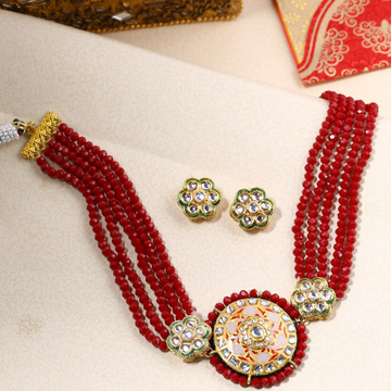 Red Gold-Plated Kundan-Studded Enamel Choker