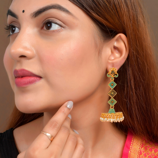 Green Gold Kundan Jhumkas