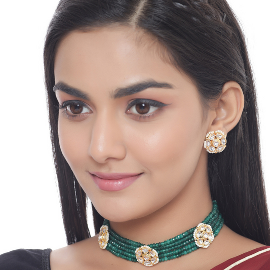 Green Gold-Plated Kundan-Studded Choker