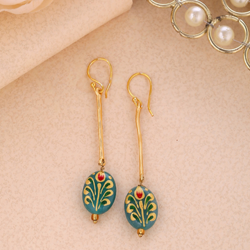 Gold-Plated  Green Enamel Drop Earrings