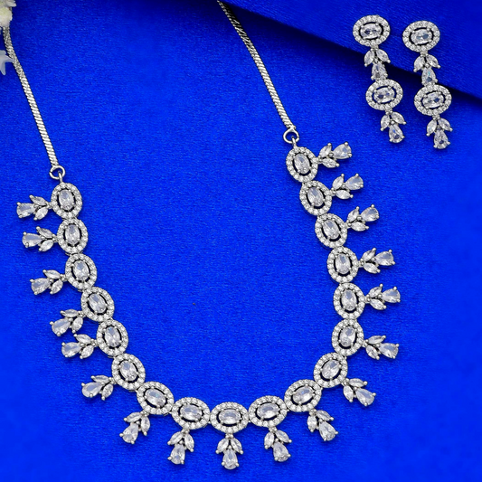 Silver-Plated AD Diamond look Cocktail Short Necklace