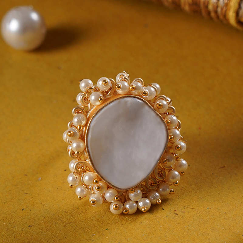 Gold-Plated White Amethyst Stone Studded Rings