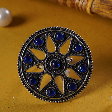 Silver-Plated Oxidised Blue Stone Cocktail Rings