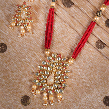 Red Gold-Plated Kundan Studded Long Necklace