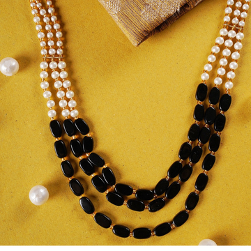 Black Gold-Plated Kundan Layered Long Necklace