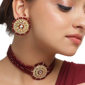 Gold-Plated Maroon Kundan Studded Onyx Choker