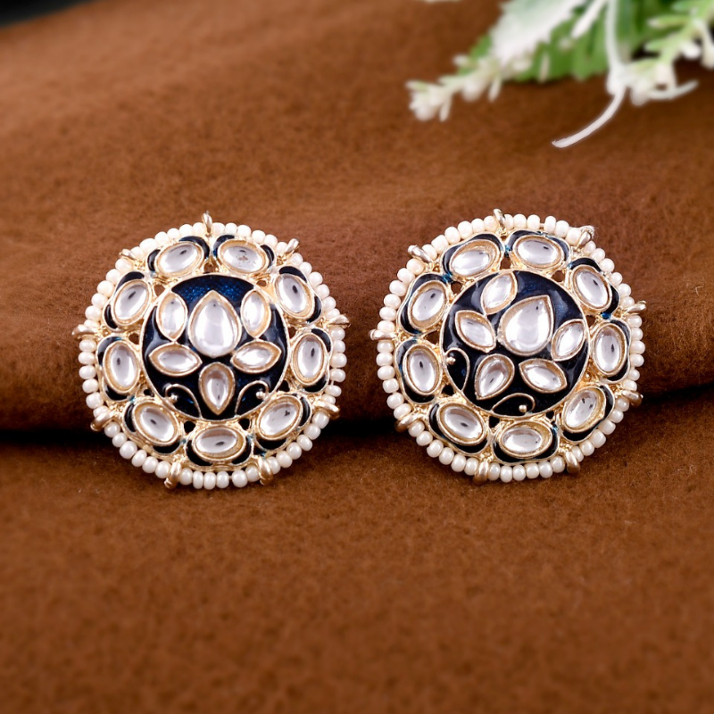 Gold-Plated Blue Kundan Studs