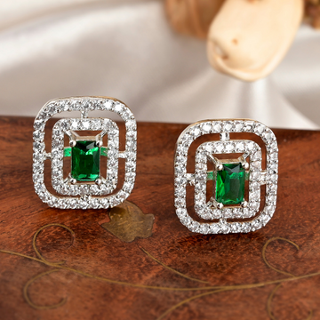 Green Silver Plated Classic Studs