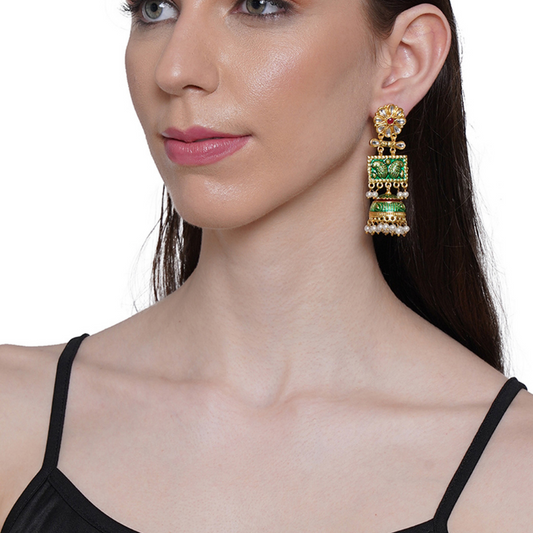 Green Gold-Plated Jhumkas