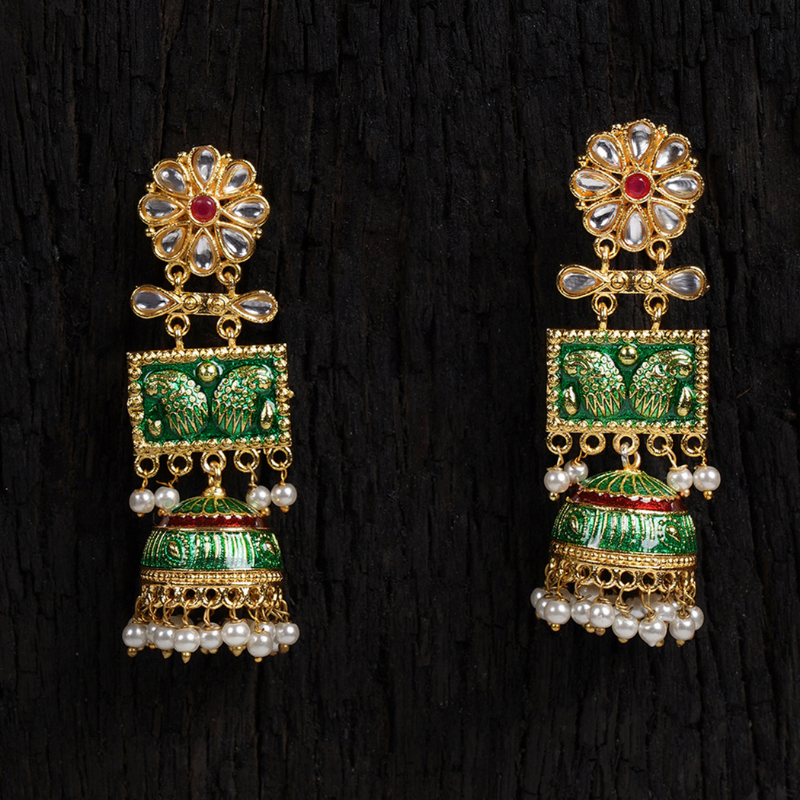 Green Gold-Plated Jhumkas