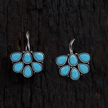 Turquoise Blue Silver Oxidised Oval Studs