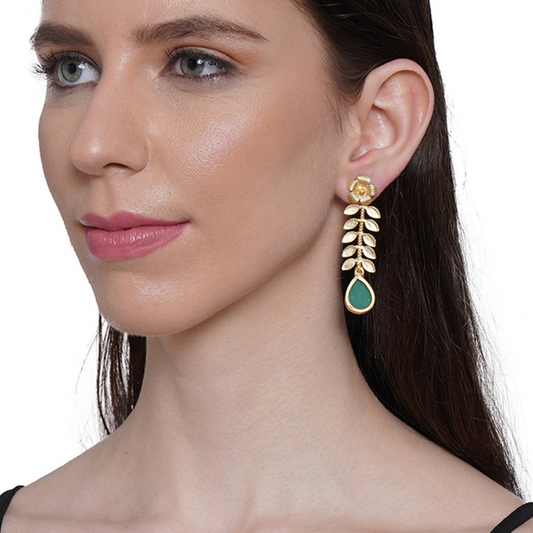 Gold-Plated Green Handcrafted Drop Earrings