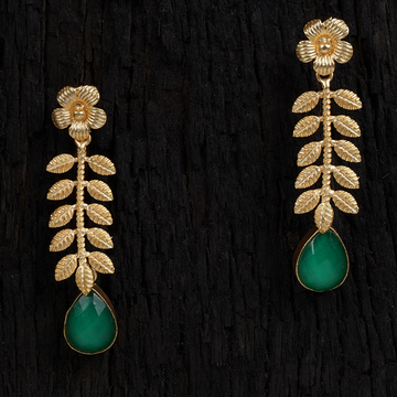 Gold-Plated Green Handcrafted Drop Earrings