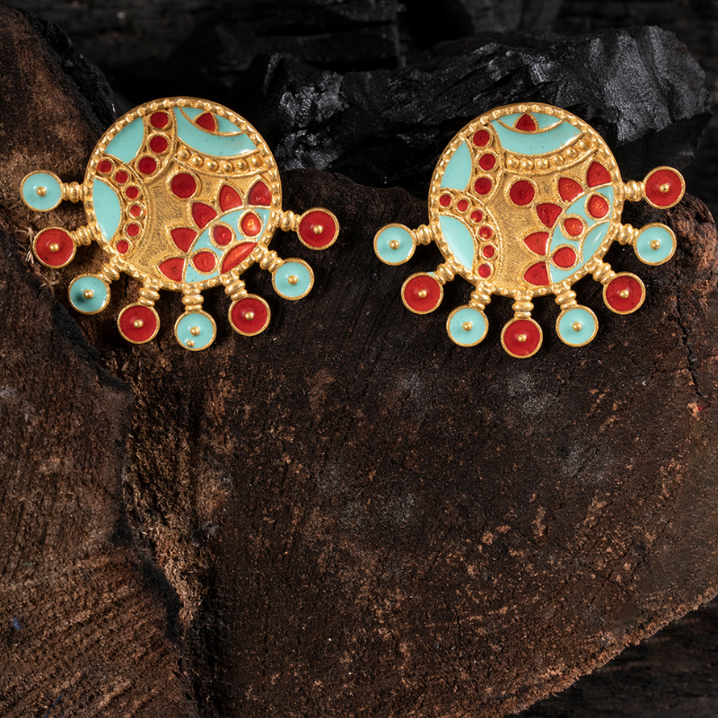 Red Turquoise Circular Studs