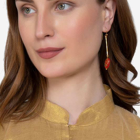 Gold-Toned Red Meenakari Drop Earrings