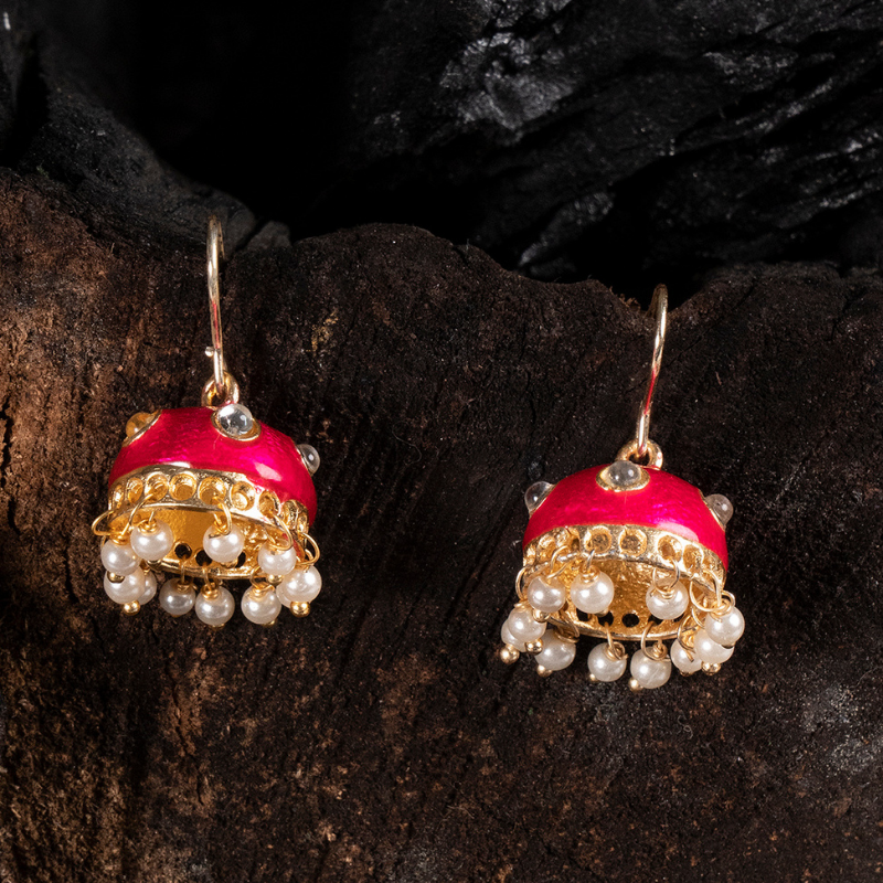 Pink Gold Plated Small Jhumkas