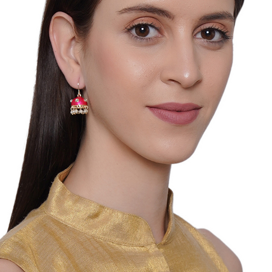 Pink Gold Plated Small Jhumkas