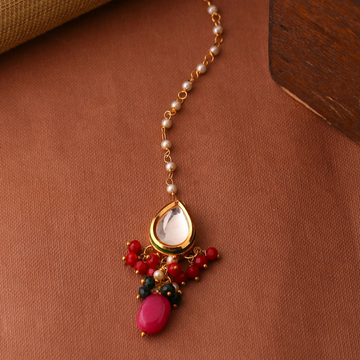 Gold-Plated Magenta Pink Kundan Maangtika