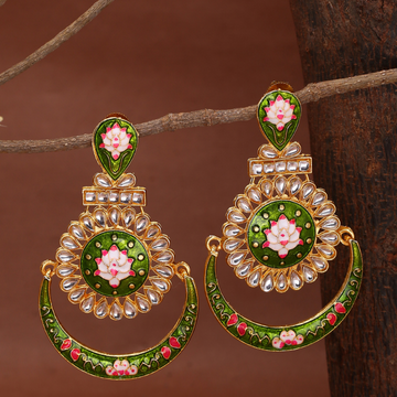 Green Pink Gold-Plated Classic Drop Earrings