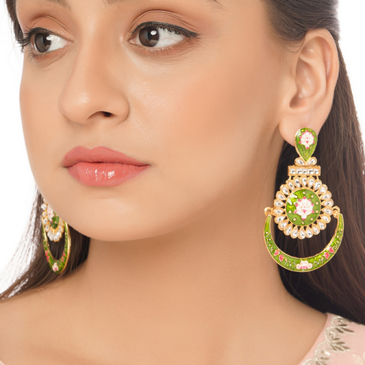 Green Pink Gold-Plated Classic Drop Earrings