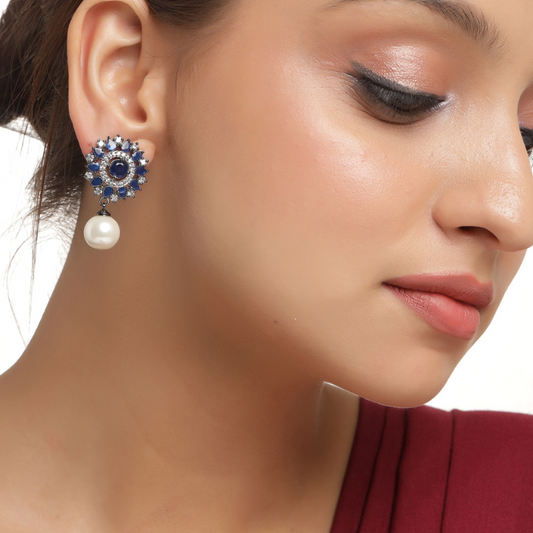 Silver-plated Royal Blue diamond Drop Earrings