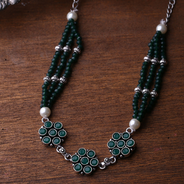 Green Silver-Plated Onyx Oxidised Short Necklace