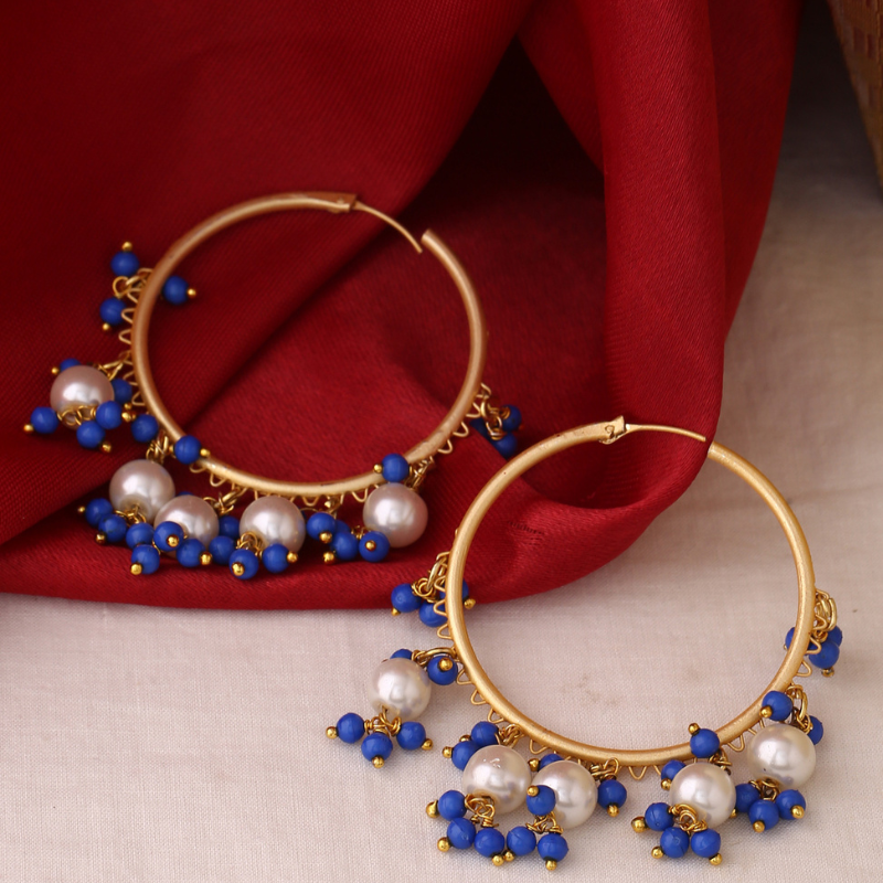 Gold-Toned Blue Contemporary Hoops