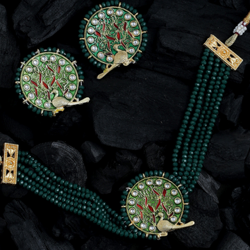 Gold-Plated Green Onyx Meenakari Choker