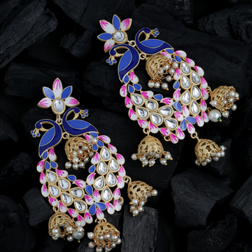 Blue Gold plated Peacock pattern Jhumkas